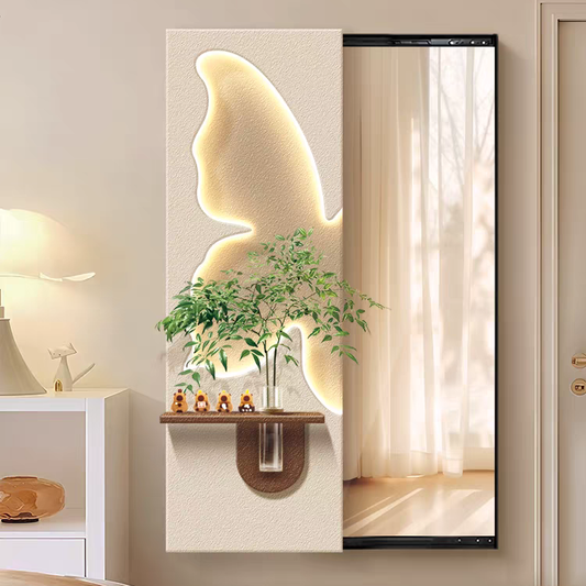 Modern Decorative Wall Mirror Art – 3D Textured Panel with LED Accent | Luxury Wall Decor