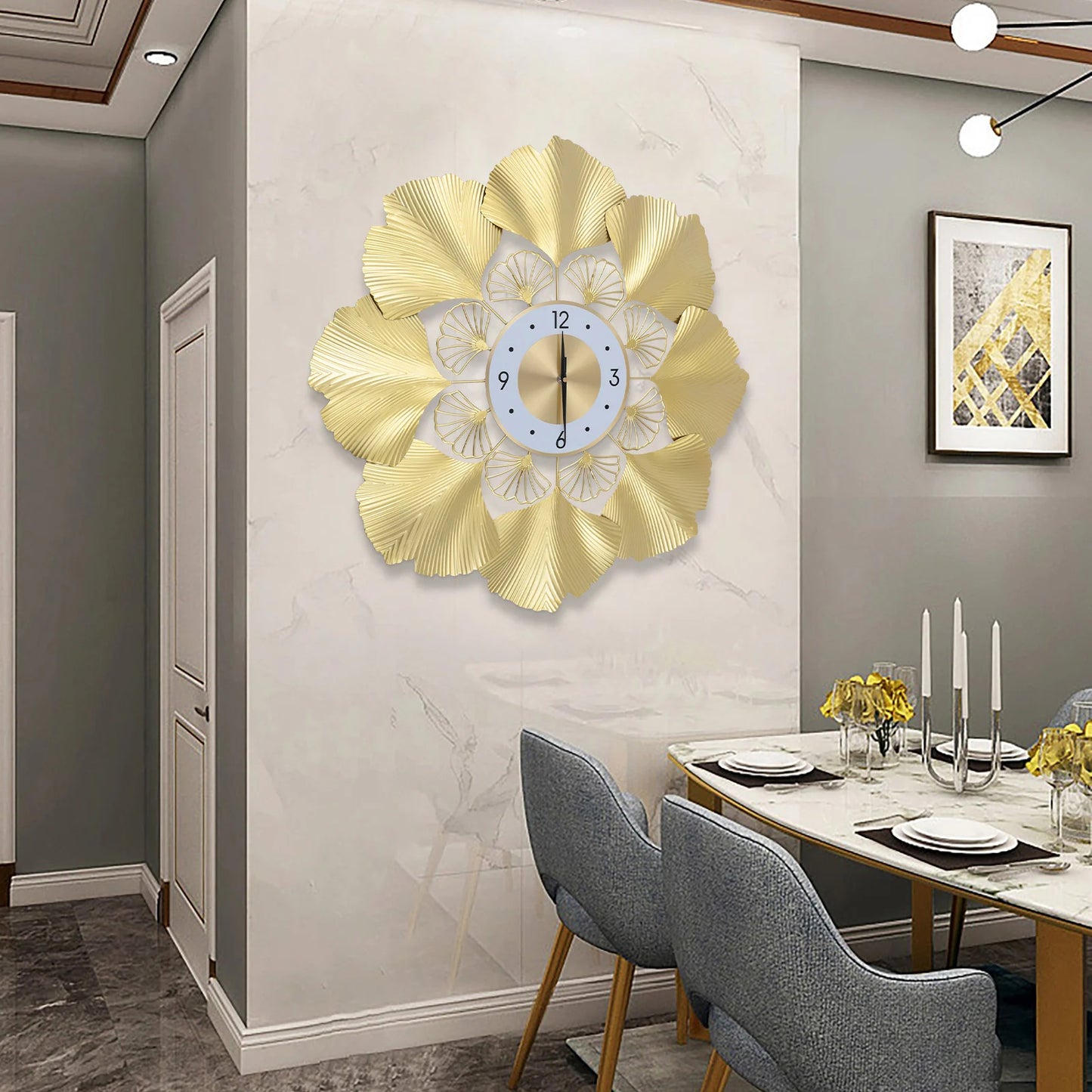 Luxury Ginkgo Leaf Wall Clock – Modern Gold Nordic Metal Clock | Elegant Living Room Decor