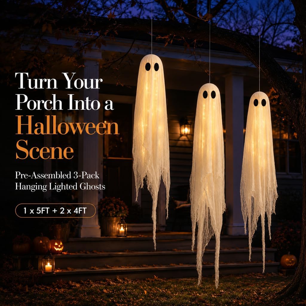 Hanging Ghost Halloween Decoration – Pre-Assembled Outdoor Spooky Decor