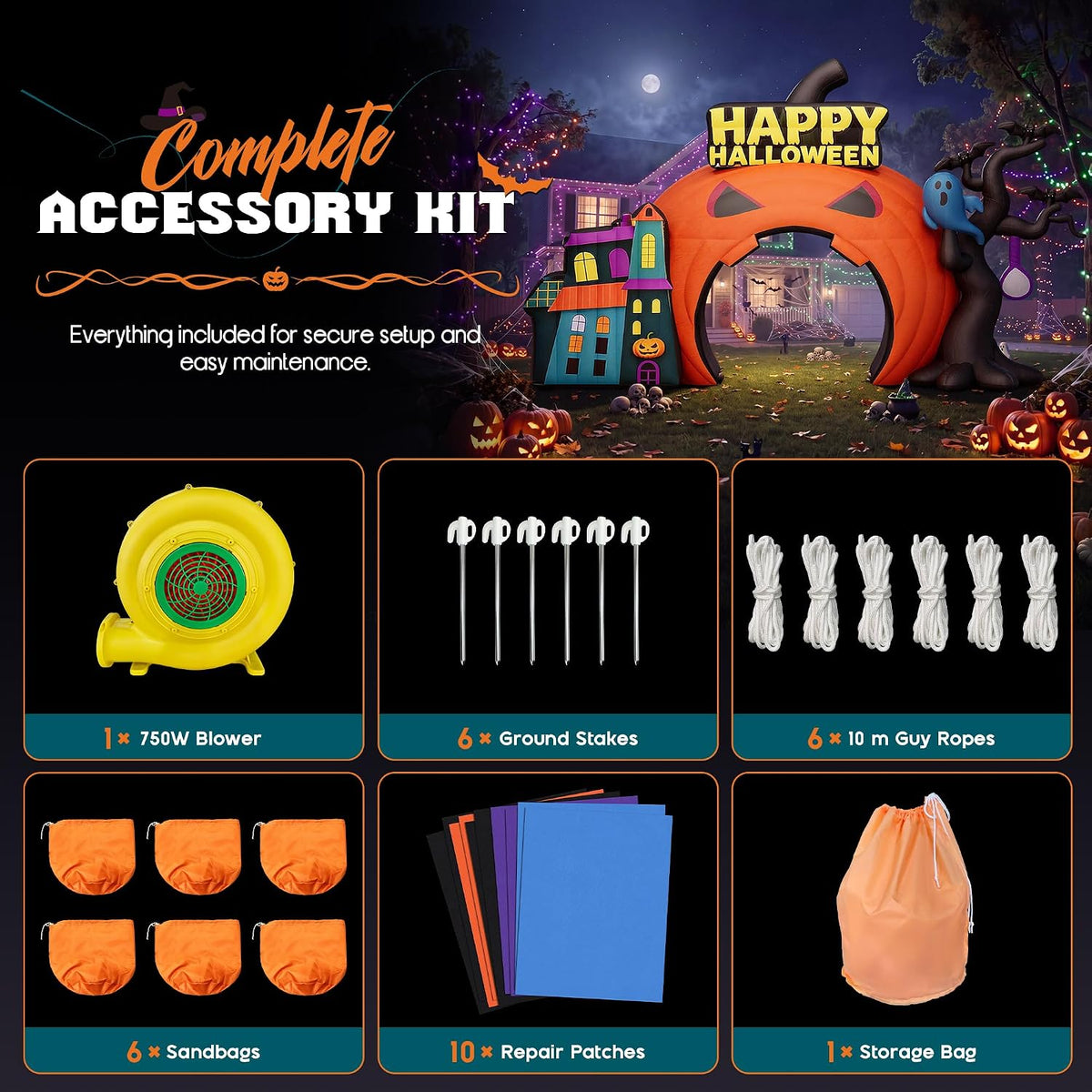 Halloween Inflatable Pumpkin Arch – Large Outdoor Party & Yard Decor