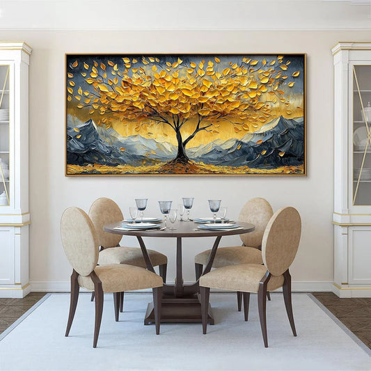 Golden Tree of Life Wall Art – Large Textured Landscape Canvas Decor