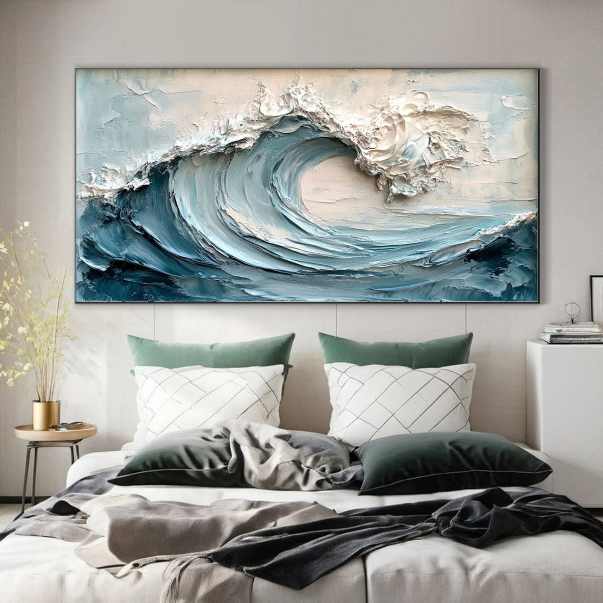 Large Ocean Wave Wall Art – Textured Coastal Canvas Decor