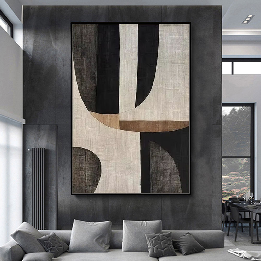 Modern Neutral Geometric Canvas – Hand-Finished Textured Statement Wall Art