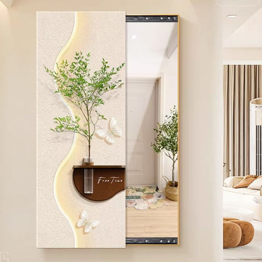 Modern Decorative Wall Mirror Art – 3D Textured Panel with LED Accent | Luxury Wall Decor