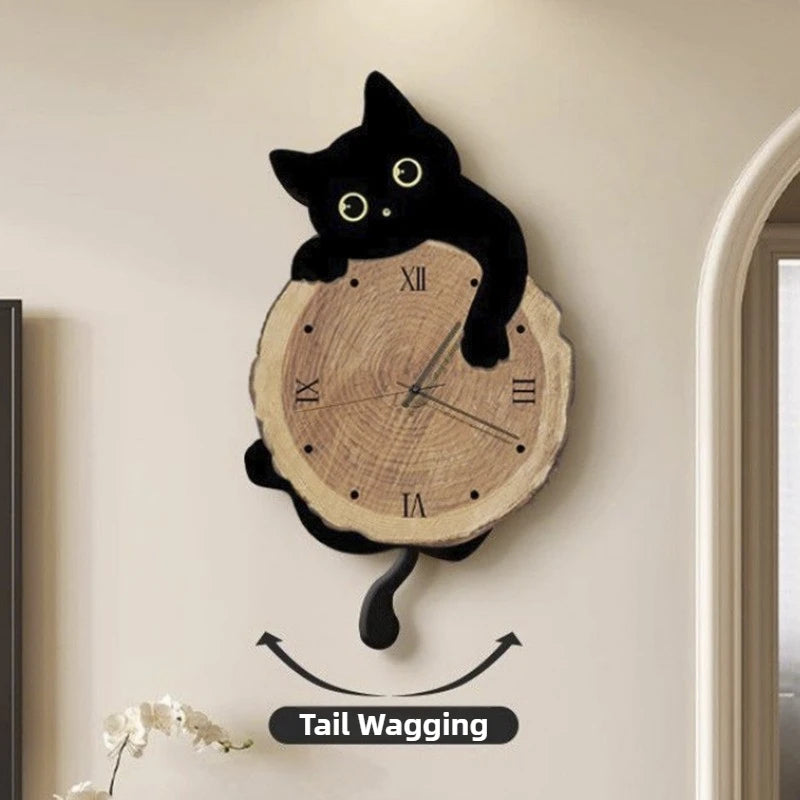 Cute Cat Wall Clock – Swing Tail Design | Modern Silent Cartoon Wall Clock Decor