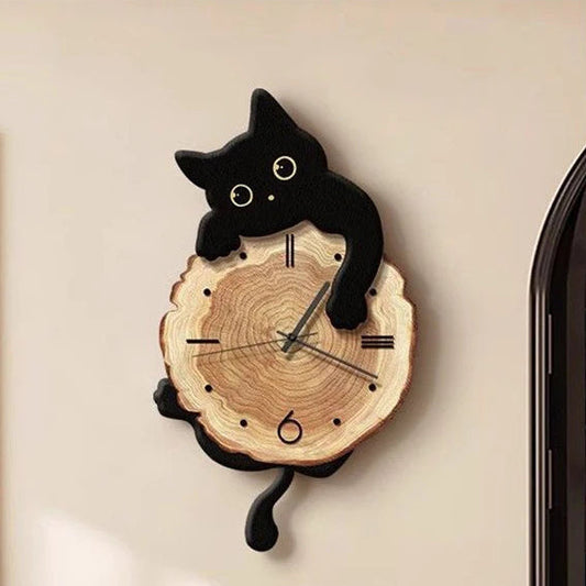 Cute Cat Wall Clock – Swing Tail Design | Modern Silent Cartoon Wall Clock Decor