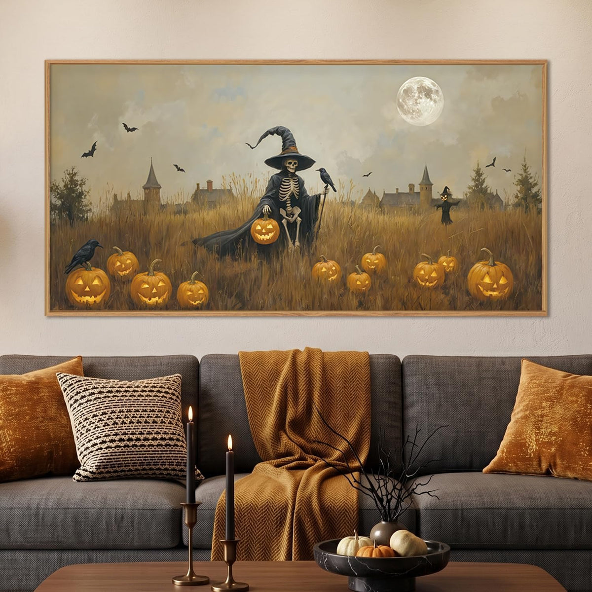 Halloween Ghost Reaper Canvas Wall Art – Spooky Framed Wall Decor