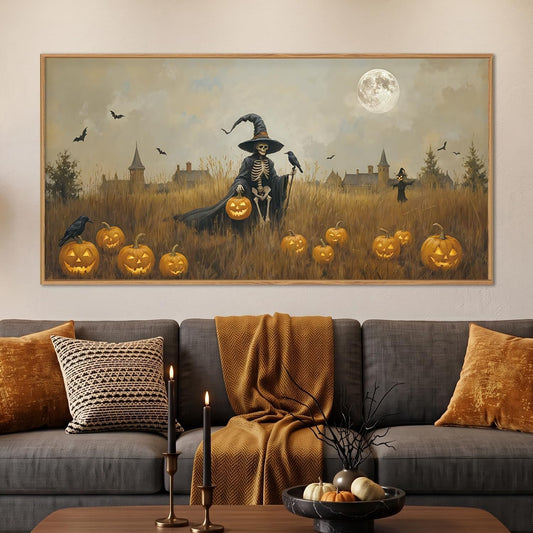 Halloween Ghost Reaper Canvas Wall Art – Spooky Framed Wall Decor