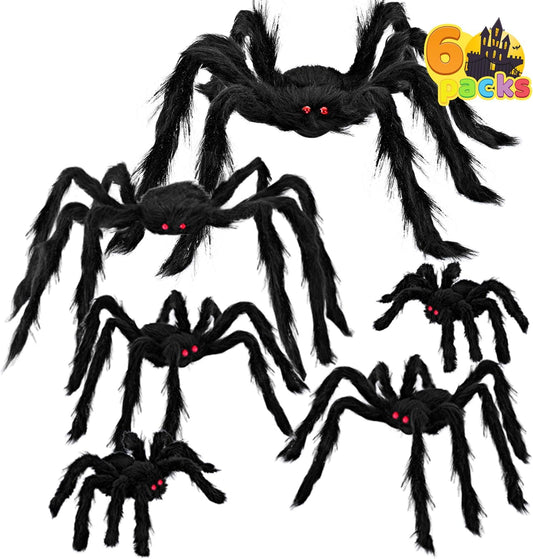 6-Pack Halloween Giant Spider Decorations – Large Black Hairy Spiders for Outdoor Yard & Lawn
