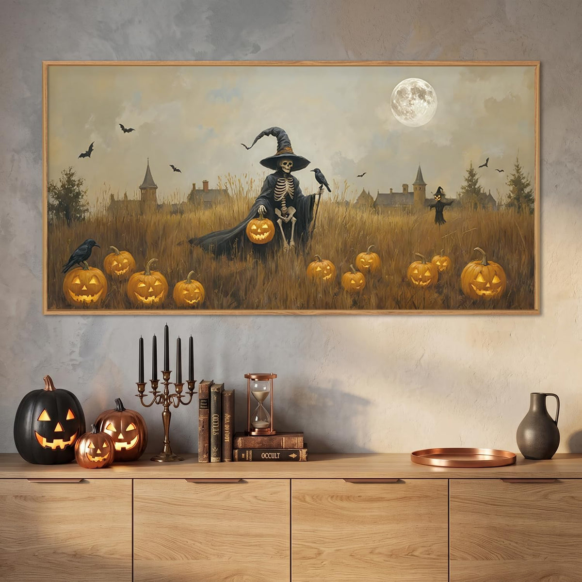 Halloween Ghost Reaper Canvas Wall Art – Spooky Framed Wall Decor