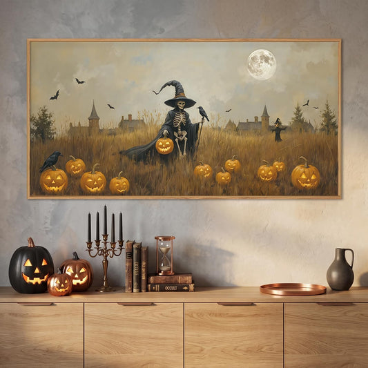 Halloween Ghost Reaper Canvas Wall Art – Spooky Framed Wall Decor