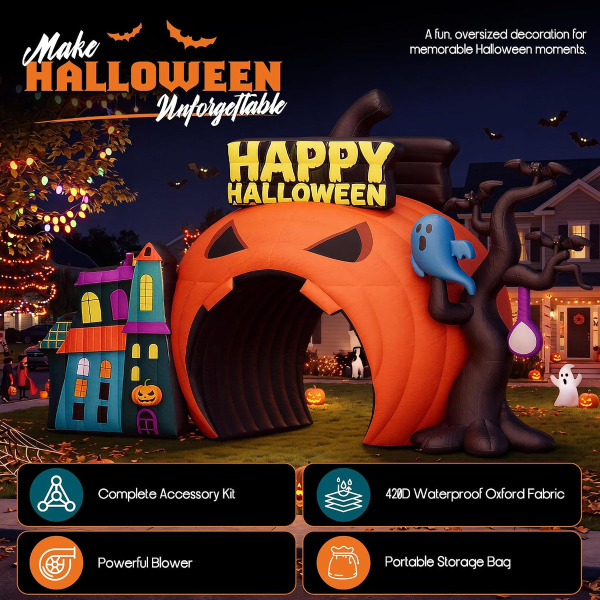 Halloween Inflatable Pumpkin Arch – Large Outdoor Party & Yard Decor