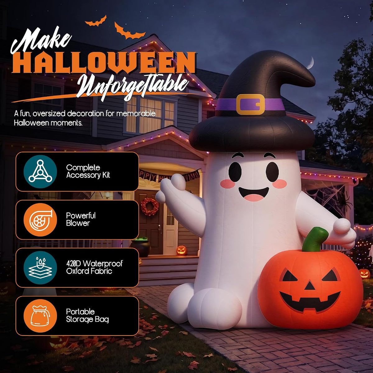 Halloween Inflatable Ghost & Pumpkin Arch | Outdoor Party Entrance Decoration
