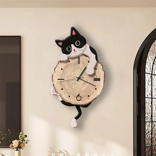 Cute Cat Wall Clock – Swing Tail Design | Modern Silent Cartoon Wall Clock Decor