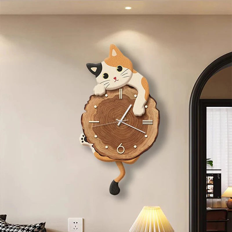Cute Cat Wall Clock – Swing Tail Design | Modern Silent Cartoon Wall Clock Decor