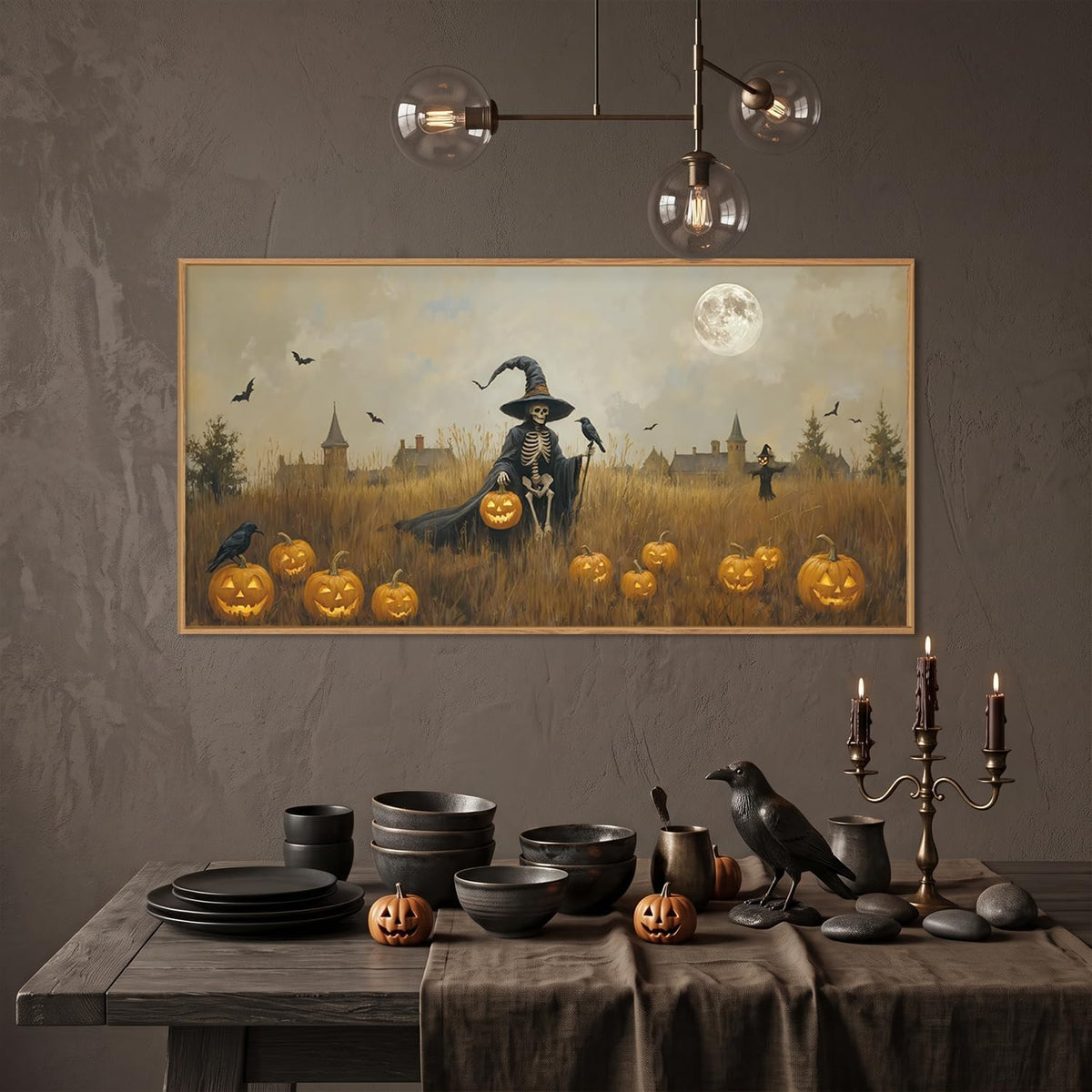 Halloween Ghost Reaper Canvas Wall Art – Spooky Framed Wall Decor