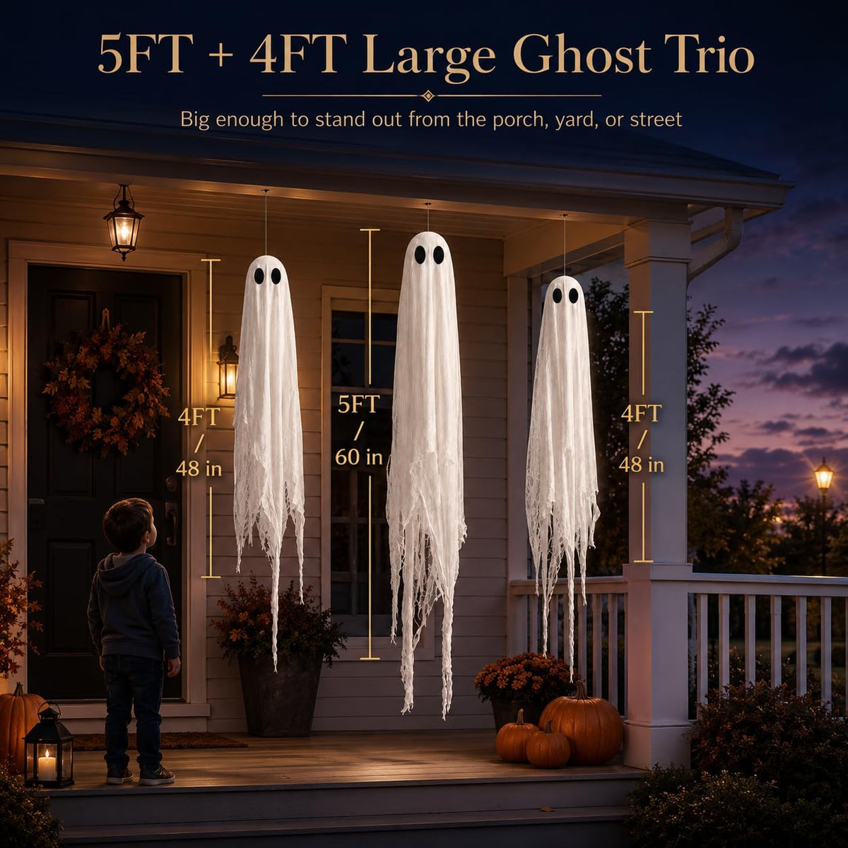 Hanging Ghost Halloween Decoration – Pre-Assembled Outdoor Spooky Decor