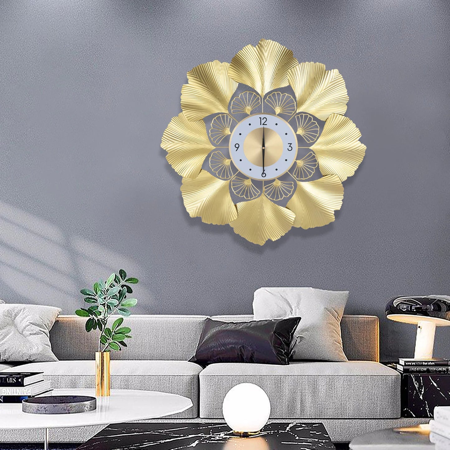 Luxury Ginkgo Leaf Wall Clock – Modern Gold Nordic Metal Clock | Elegant Living Room Decor