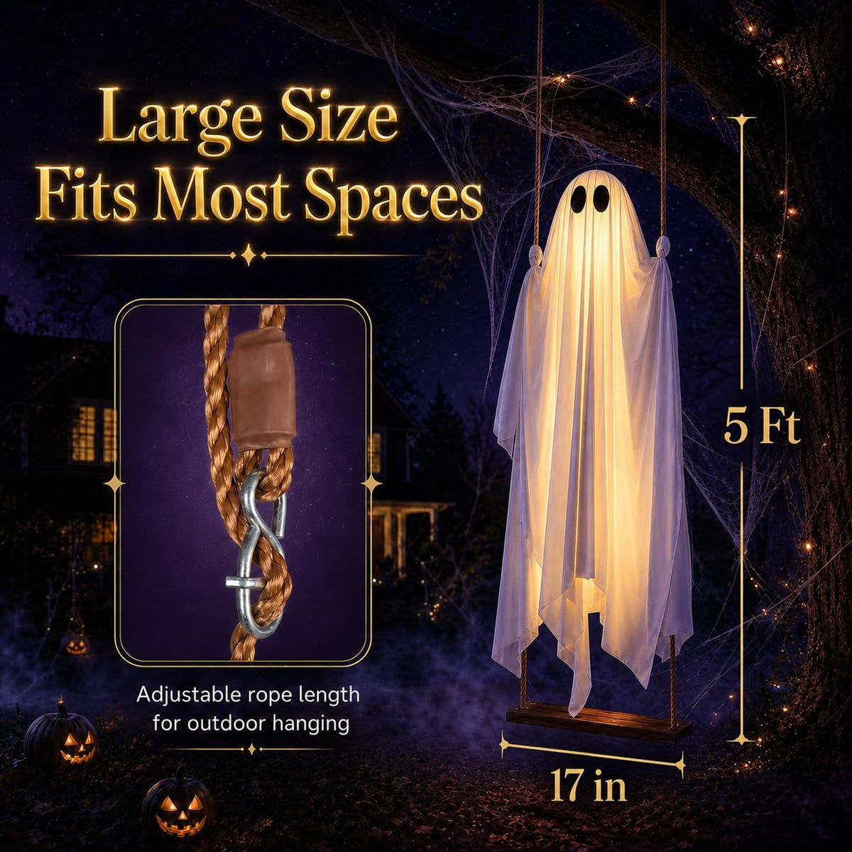 Hanging Ghost Halloween Decoration – Pre-Assembled Outdoor Spooky Decor