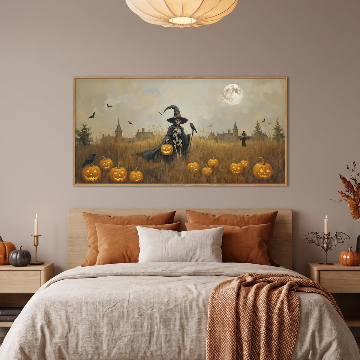 Halloween Ghost Reaper Canvas Wall Art – Spooky Framed Wall Decor