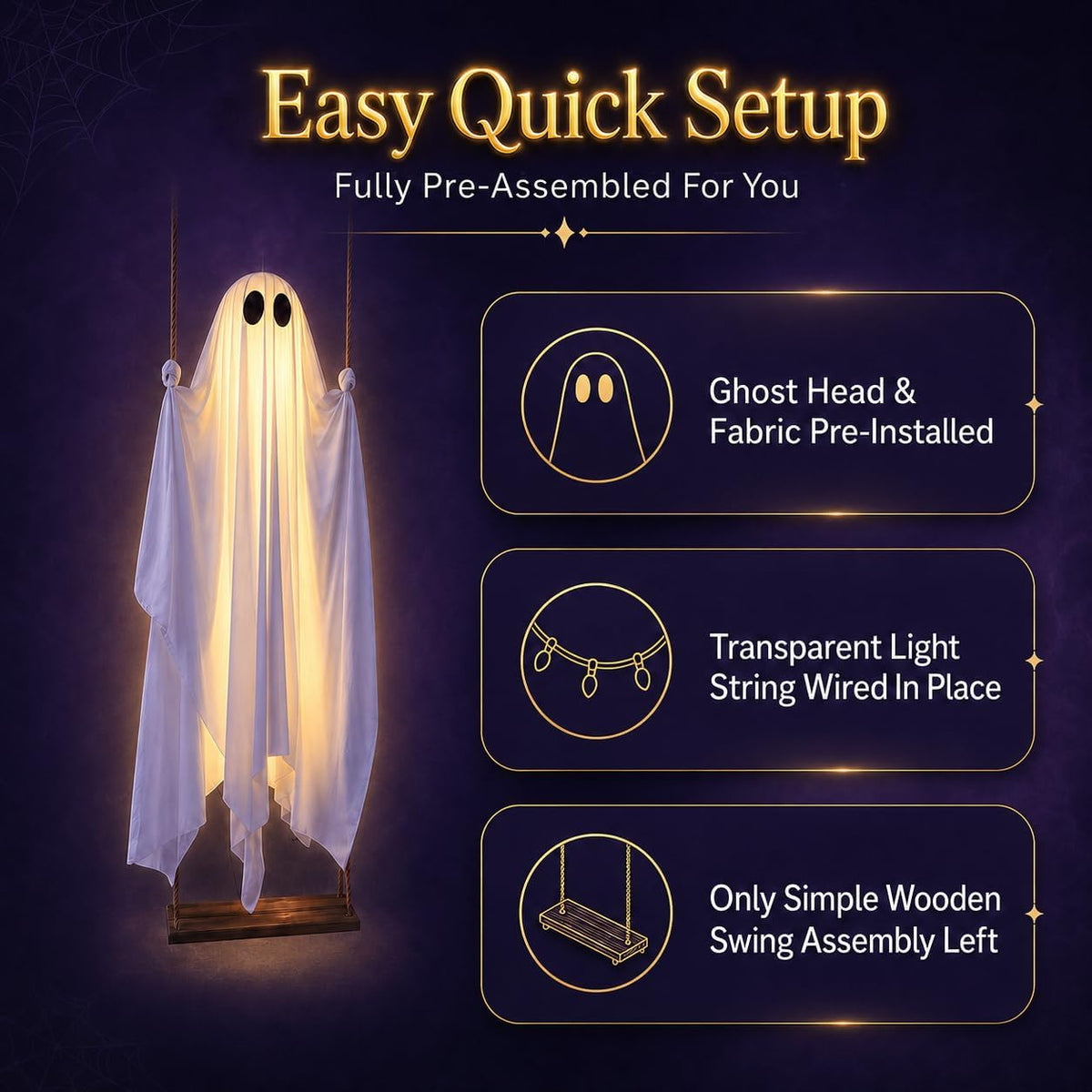 Hanging Ghost Halloween Decoration – Pre-Assembled Outdoor Spooky Decor