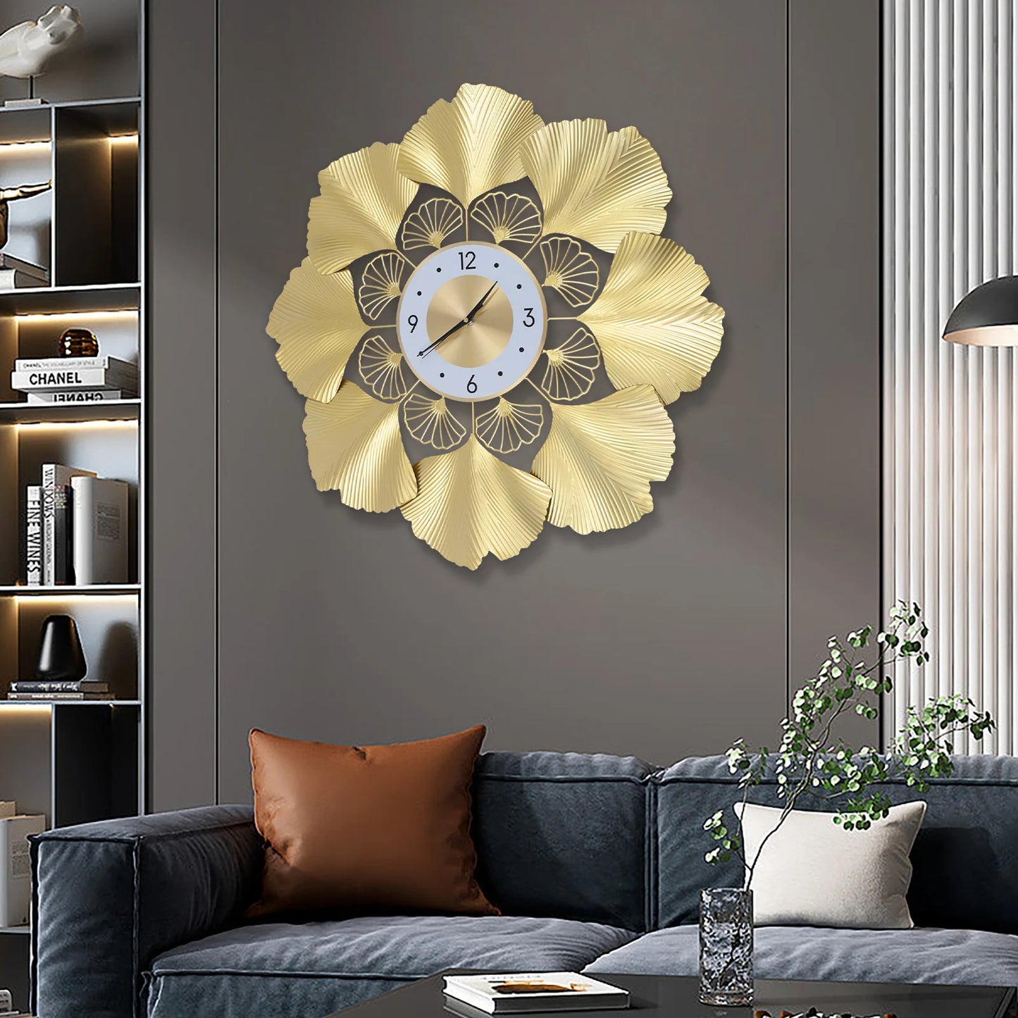 Luxury Ginkgo Leaf Wall Clock – Modern Gold Nordic Metal Clock | Elegant Living Room Decor