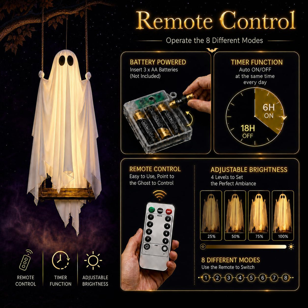 Hanging Ghost Halloween Decoration – Pre-Assembled Outdoor Spooky Decor