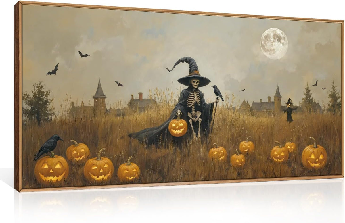 Halloween Ghost Reaper Canvas Wall Art – Spooky Framed Wall Decor