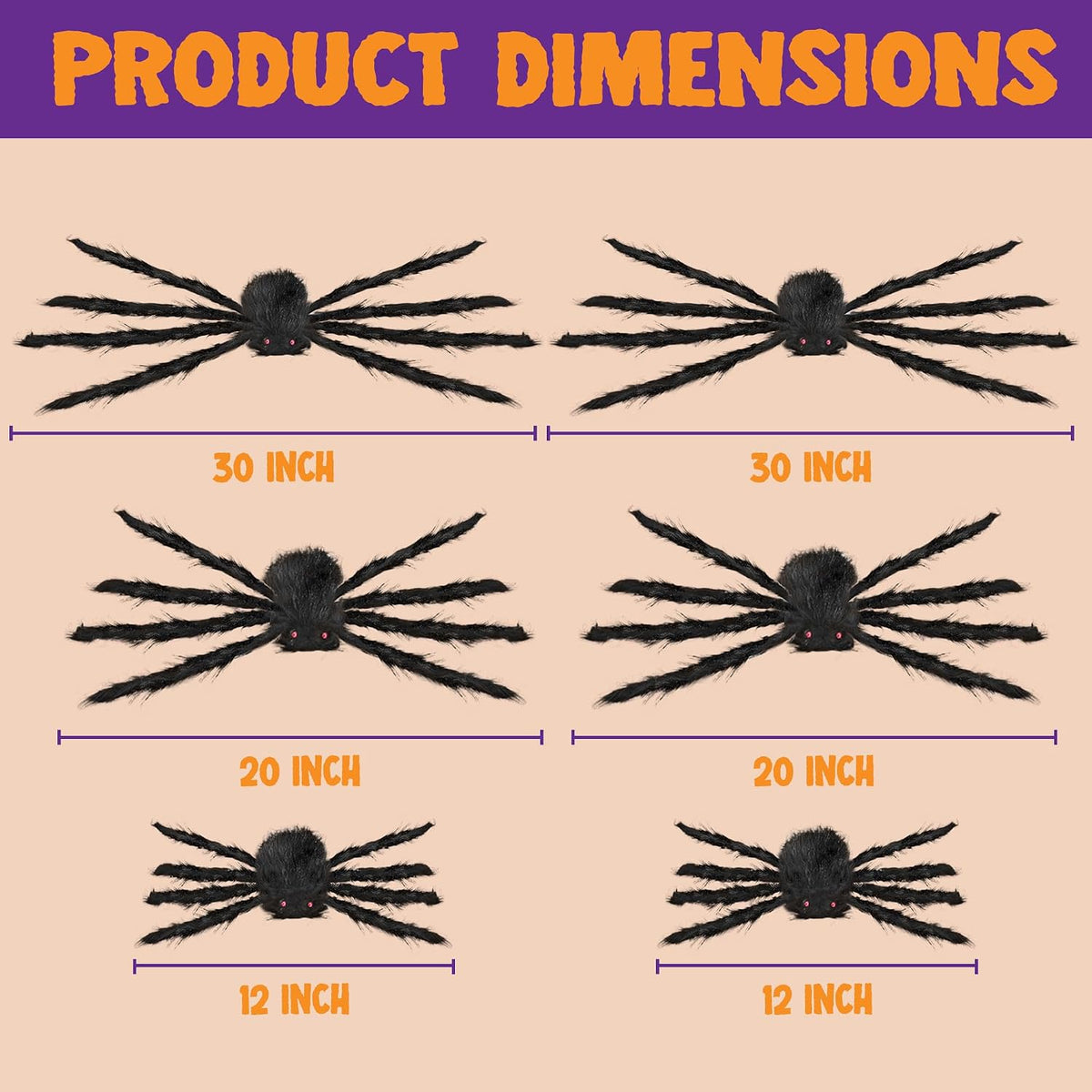 6-Pack Halloween Giant Spider Decorations – Large Black Hairy Spiders for Outdoor Yard & Lawn
