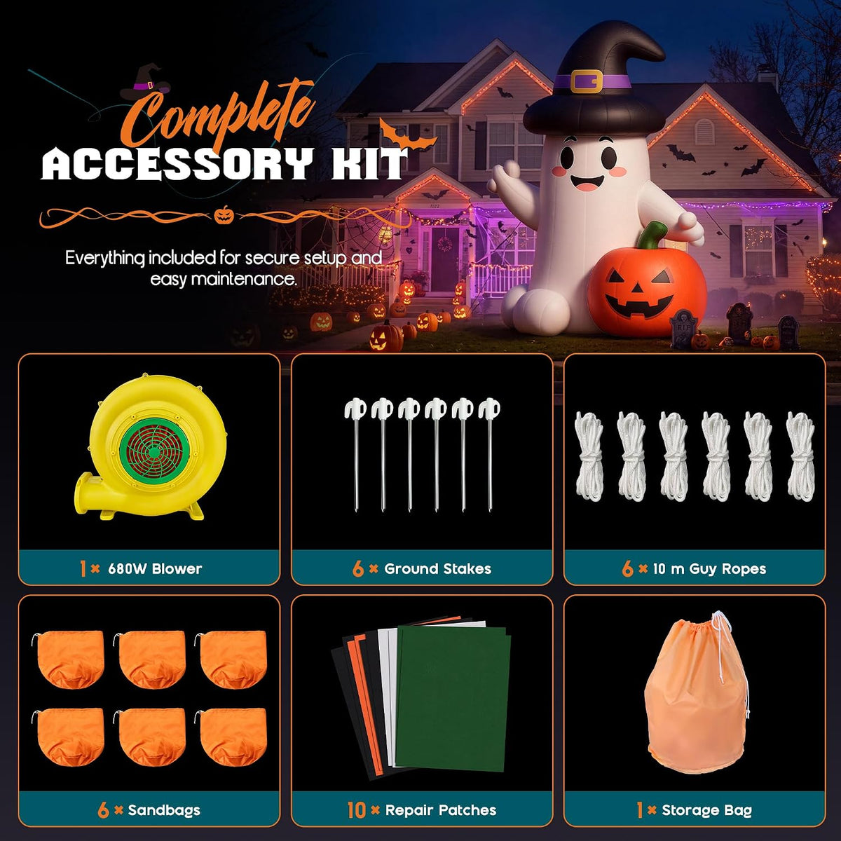 Halloween Inflatable Ghost & Pumpkin Arch | Outdoor Party Entrance Decoration