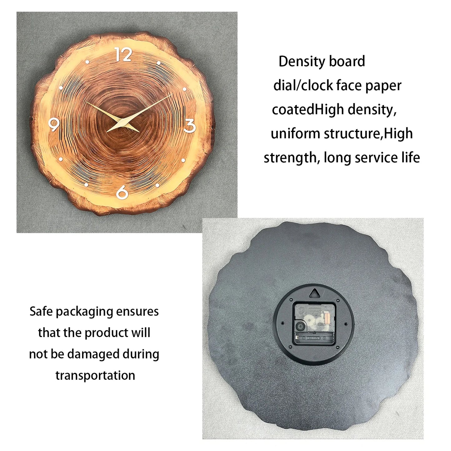 Modern Wood Effect Wall Clock – Glossy Tree Ring Design | Minimal Silent Decor