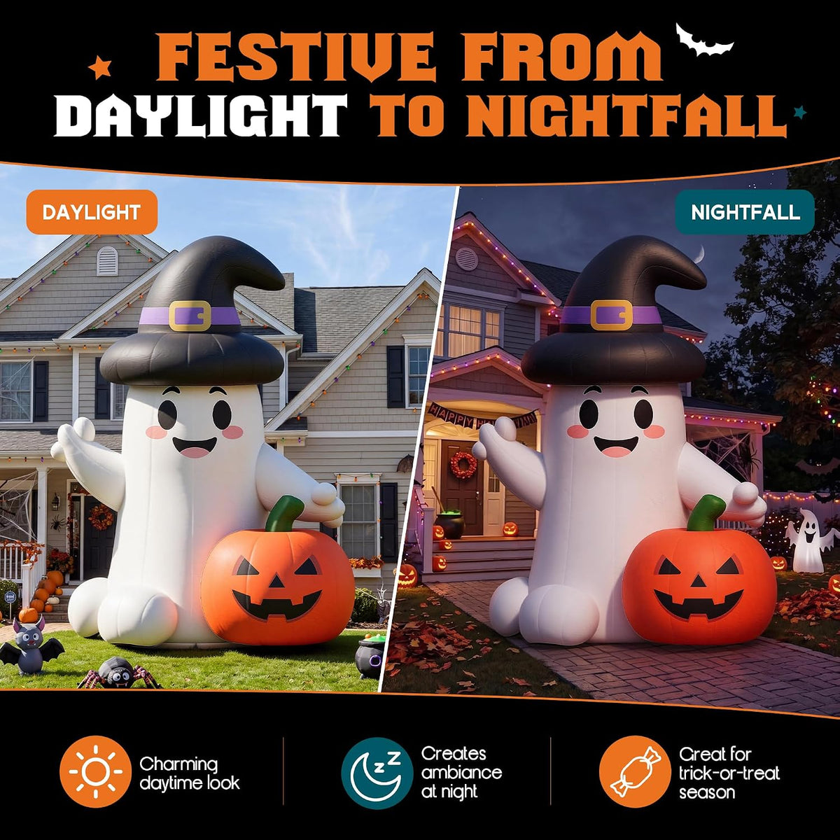 Halloween Inflatable Ghost & Pumpkin Arch | Outdoor Party Entrance Decoration