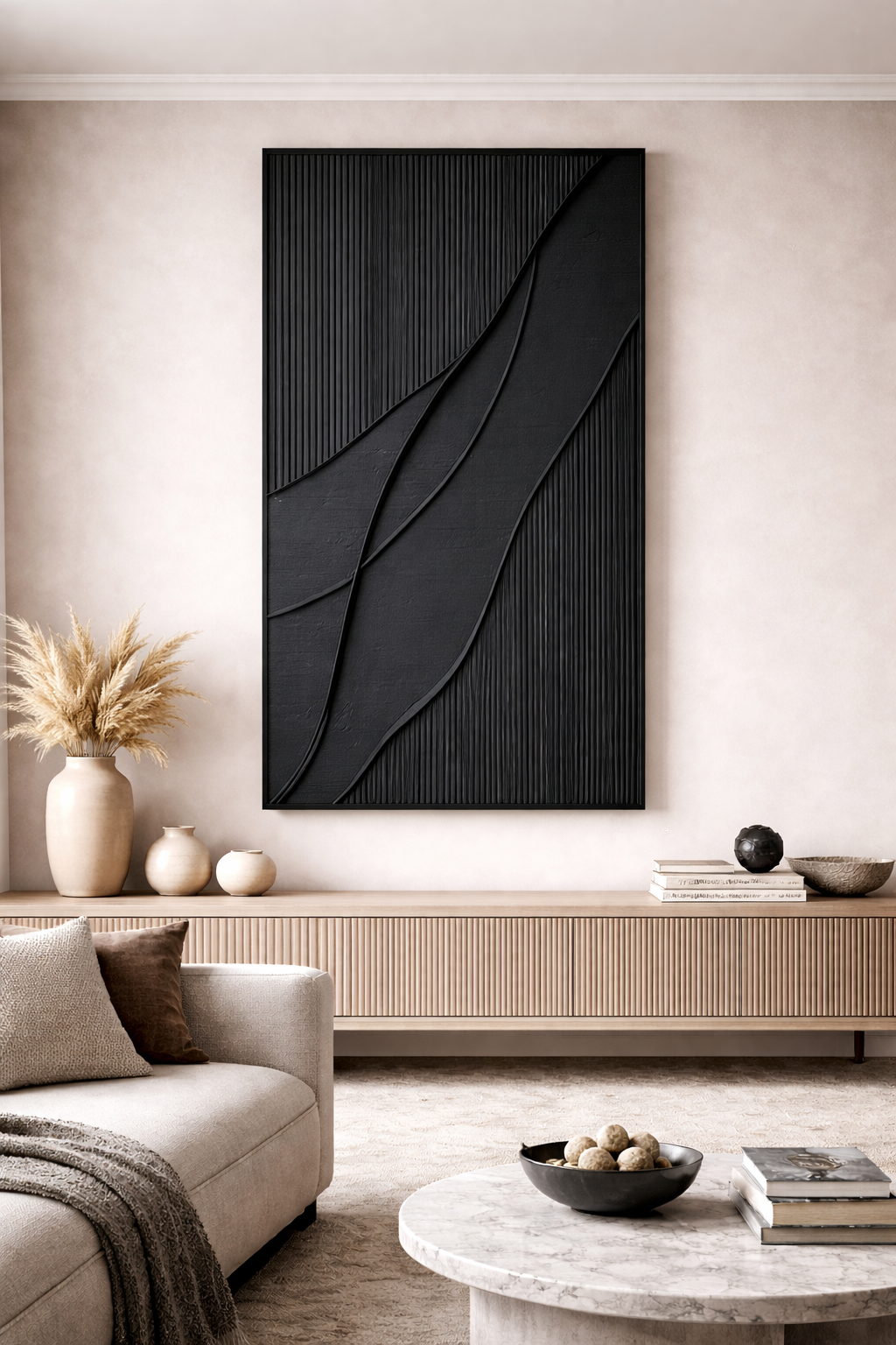 Sculpted Wave Canvas – Textured Architectural Hand Finished Wall Art