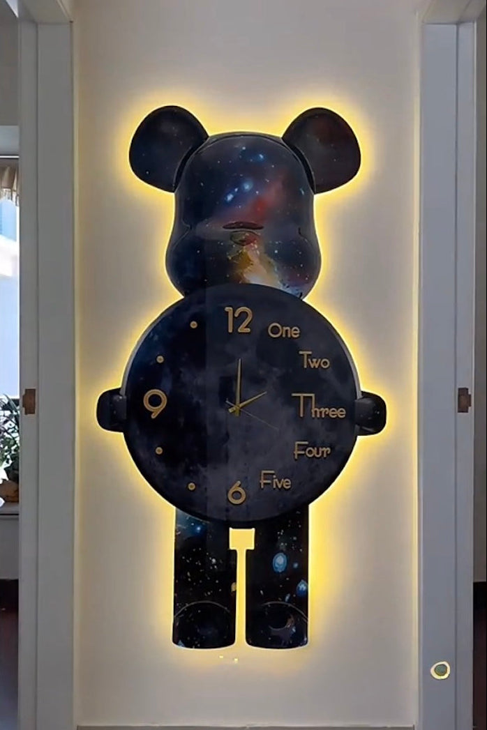 LED Wall Clock Art – Modern Illuminated Bear Design | 3D Light Wall Decor