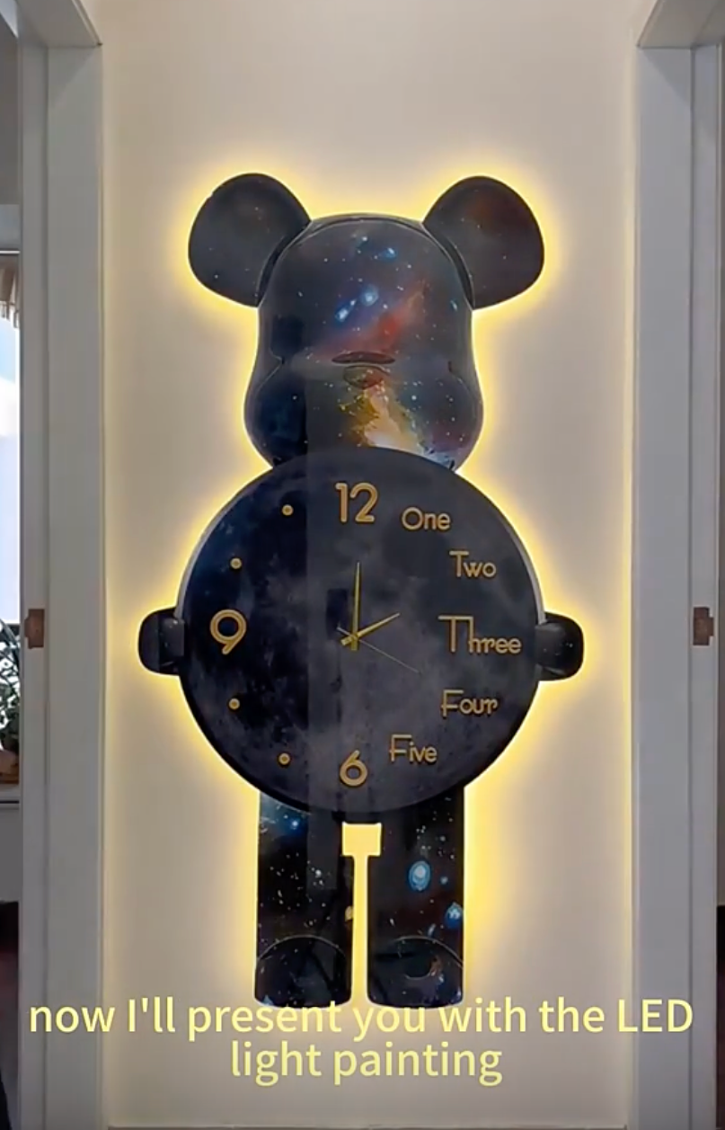 LED Wall Clock Art – Modern Illuminated Bear Design | 3D Light Wall Decor