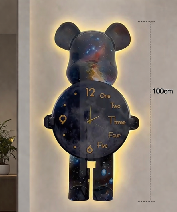 LED Wall Clock Art – Modern Illuminated Bear Design | 3D Light Wall Decor
