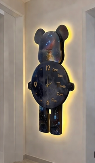 LED Wall Clock Art – Modern Illuminated Bear Design | 3D Light Wall Decor