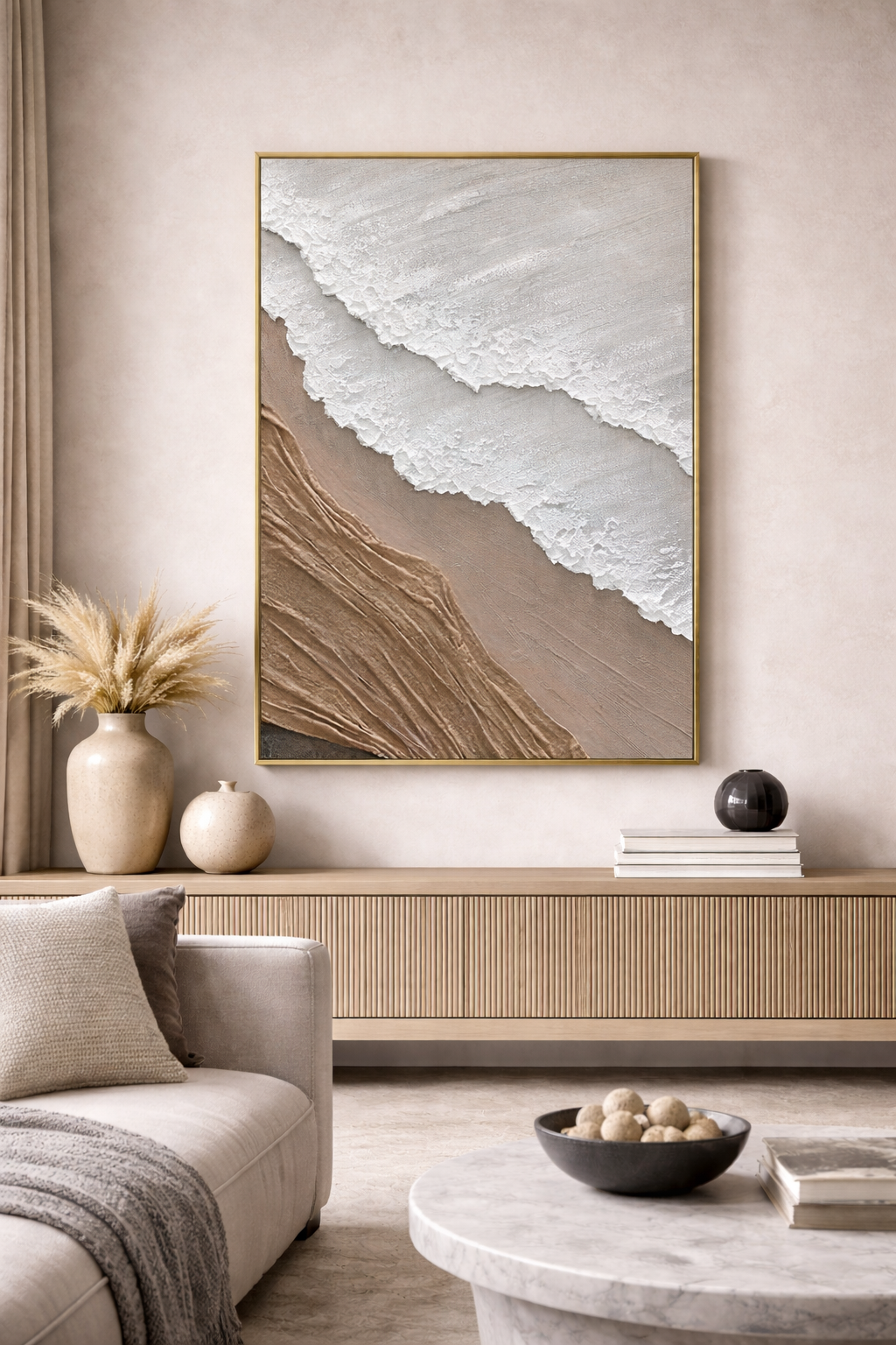 Coastal Textured Wave Canvas – Hand-Finished Architectural Wall Art