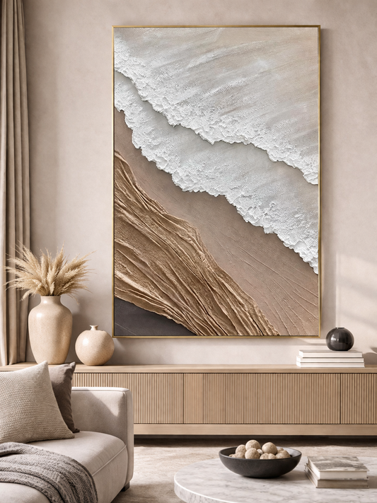 Coastal Textured Wave Canvas – Hand-Finished Architectural Wall Art