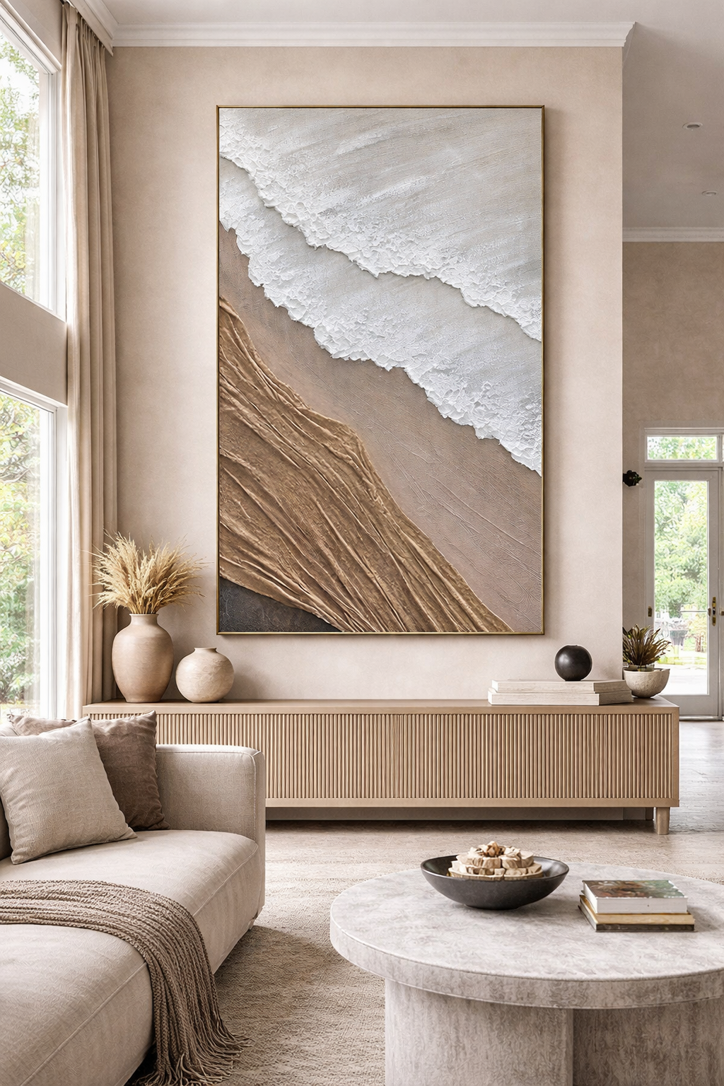 Coastal Textured Wave Canvas – Hand-Finished Architectural Wall Art