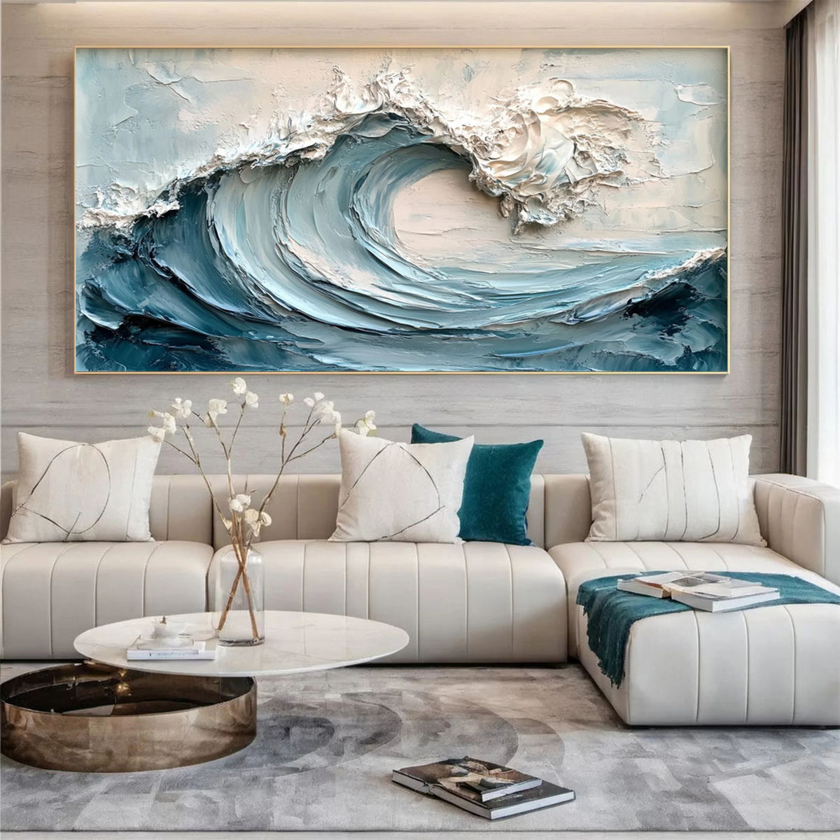 Large Ocean Wave Wall Art – Textured Coastal Canvas Decor