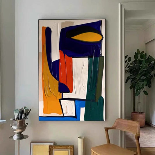 Modern Color Block Textured Wall Art – Hand-Finished Abstract Canvas for Living Room Decor