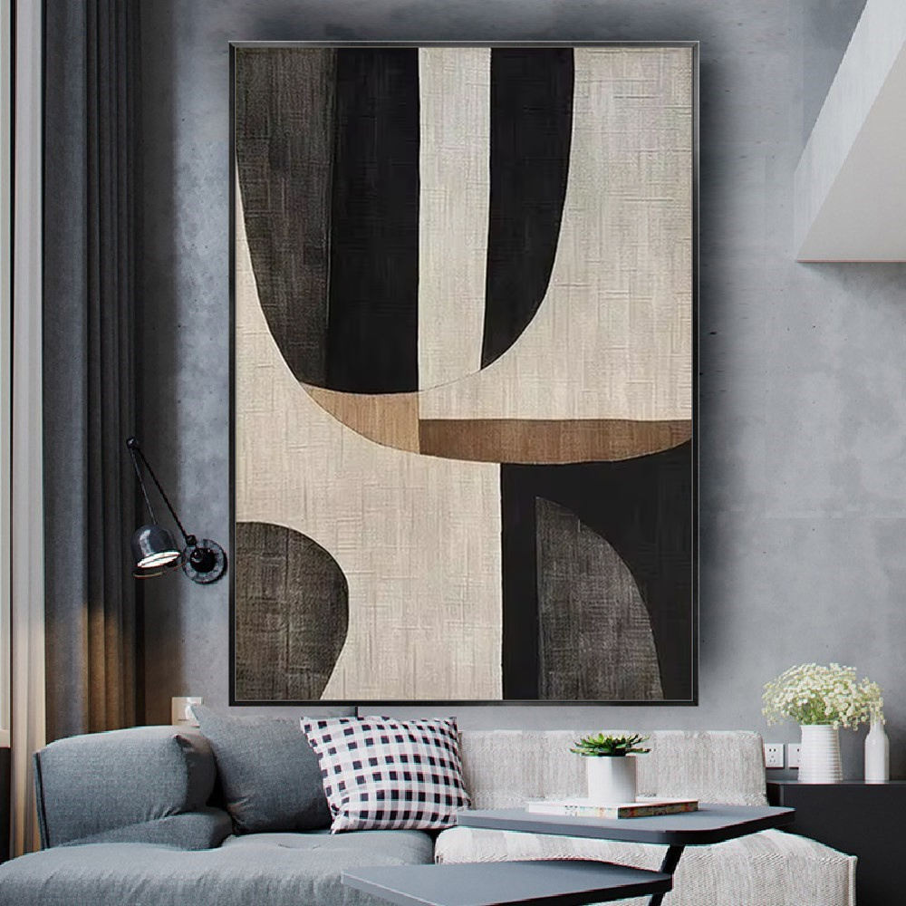 Modern Neutral Geometric Canvas – Hand-Finished Textured Statement Wall Art
