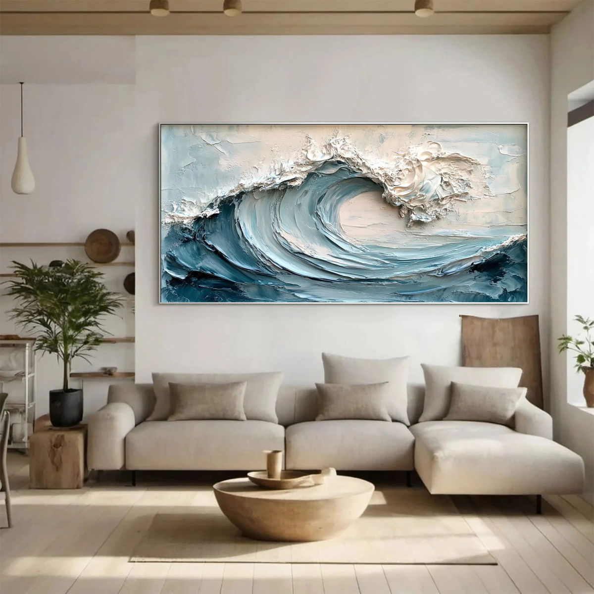 Large Ocean Wave Wall Art – Textured Coastal Canvas Decor