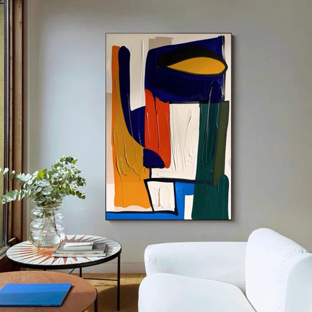 Modern Color Block Textured Wall Art – Hand-Finished Abstract Canvas for Living Room Decor