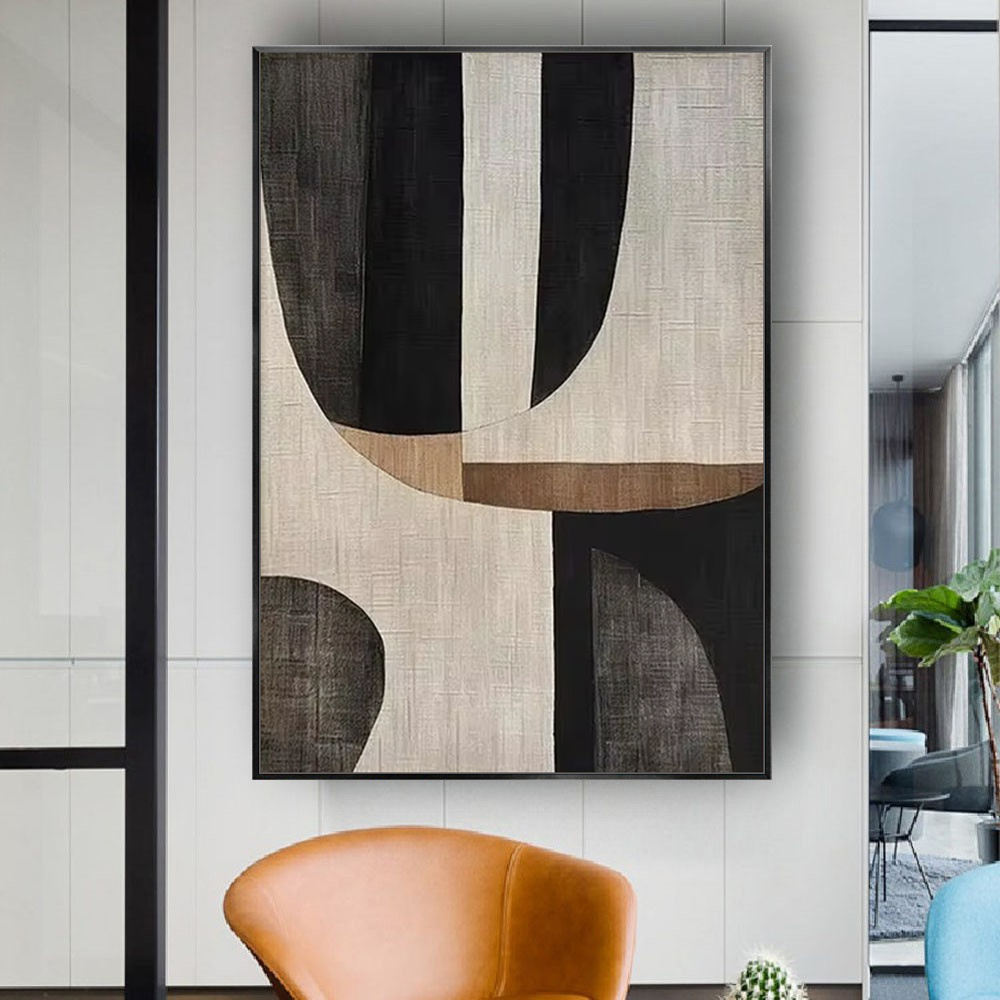 Modern Neutral Geometric Canvas – Hand-Finished Textured Statement Wall Art