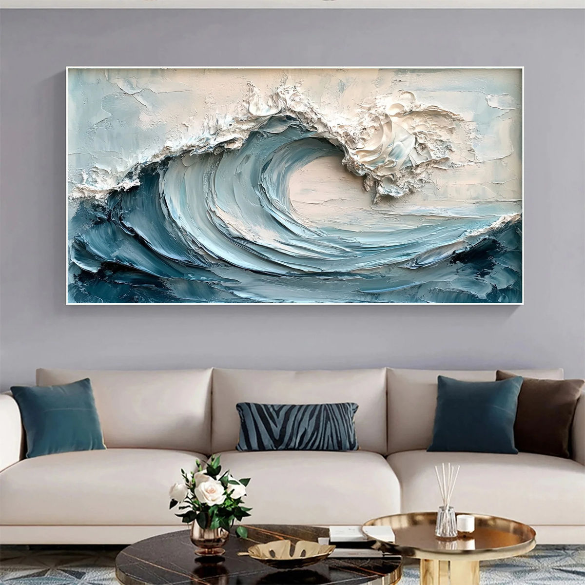 Large Ocean Wave Wall Art – Textured Coastal Canvas Decor