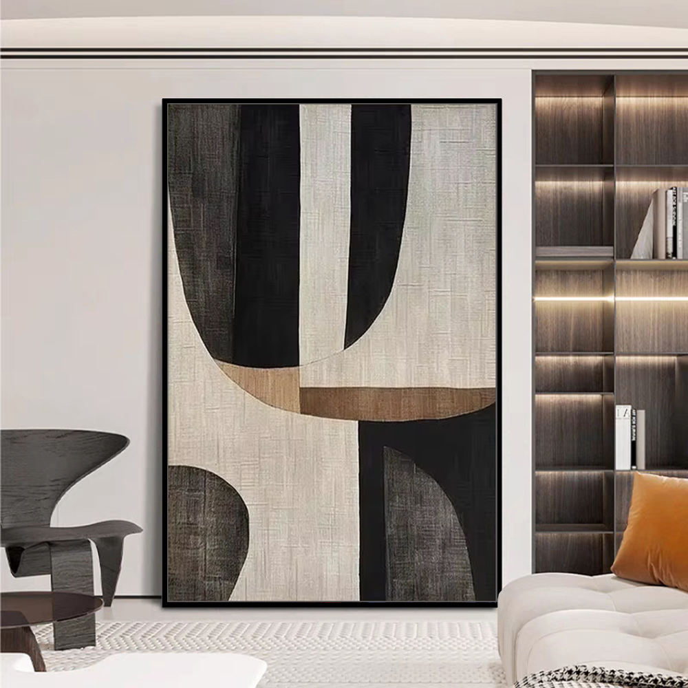 Modern Neutral Geometric Canvas – Hand-Finished Textured Statement Wall Art