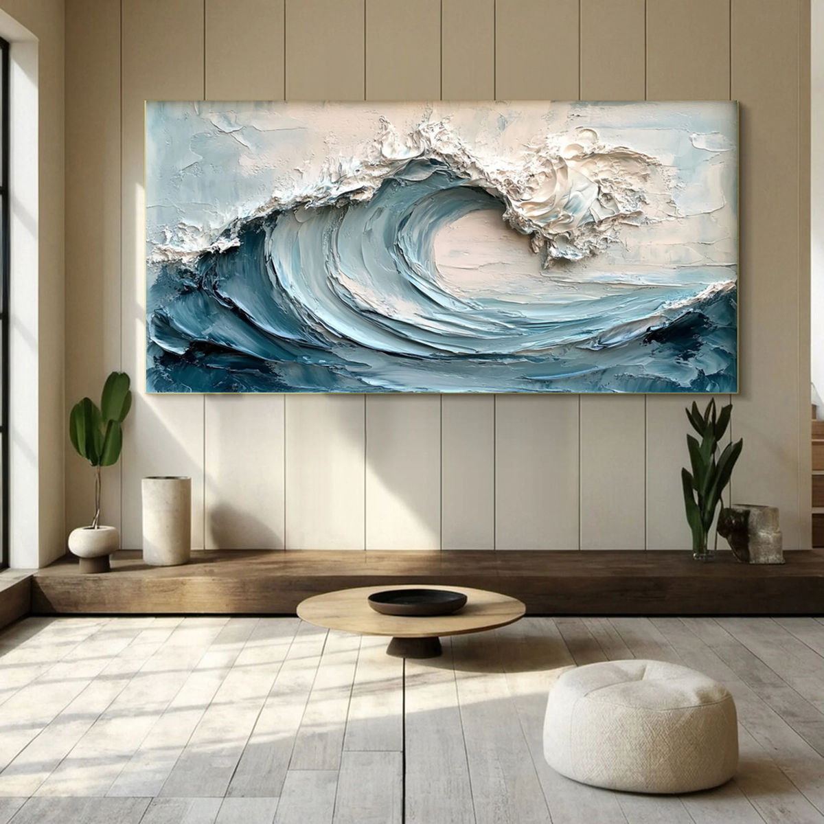 Large Ocean Wave Wall Art – Textured Coastal Canvas Decor