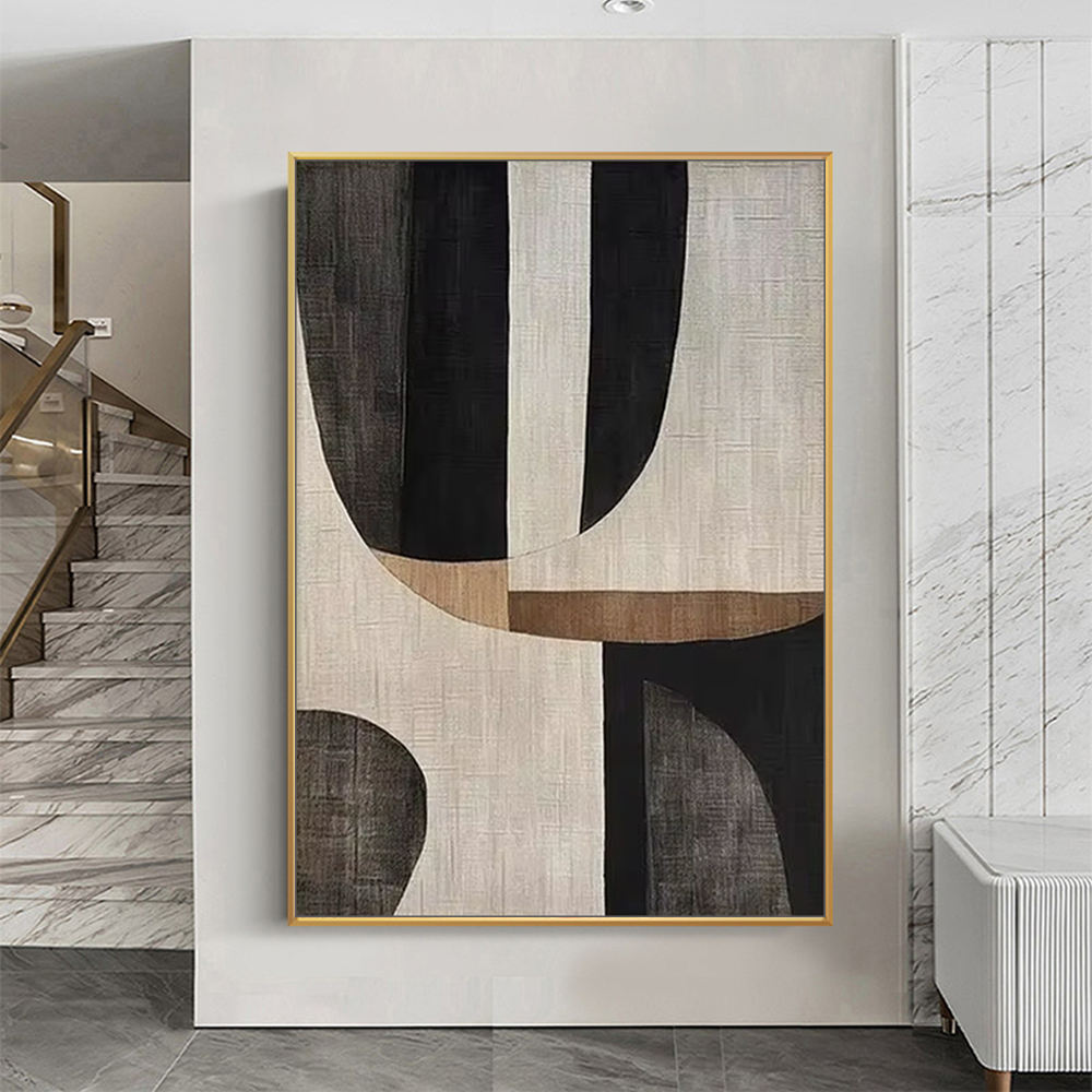 Modern Neutral Geometric Canvas – Hand-Finished Textured Statement Wall Art